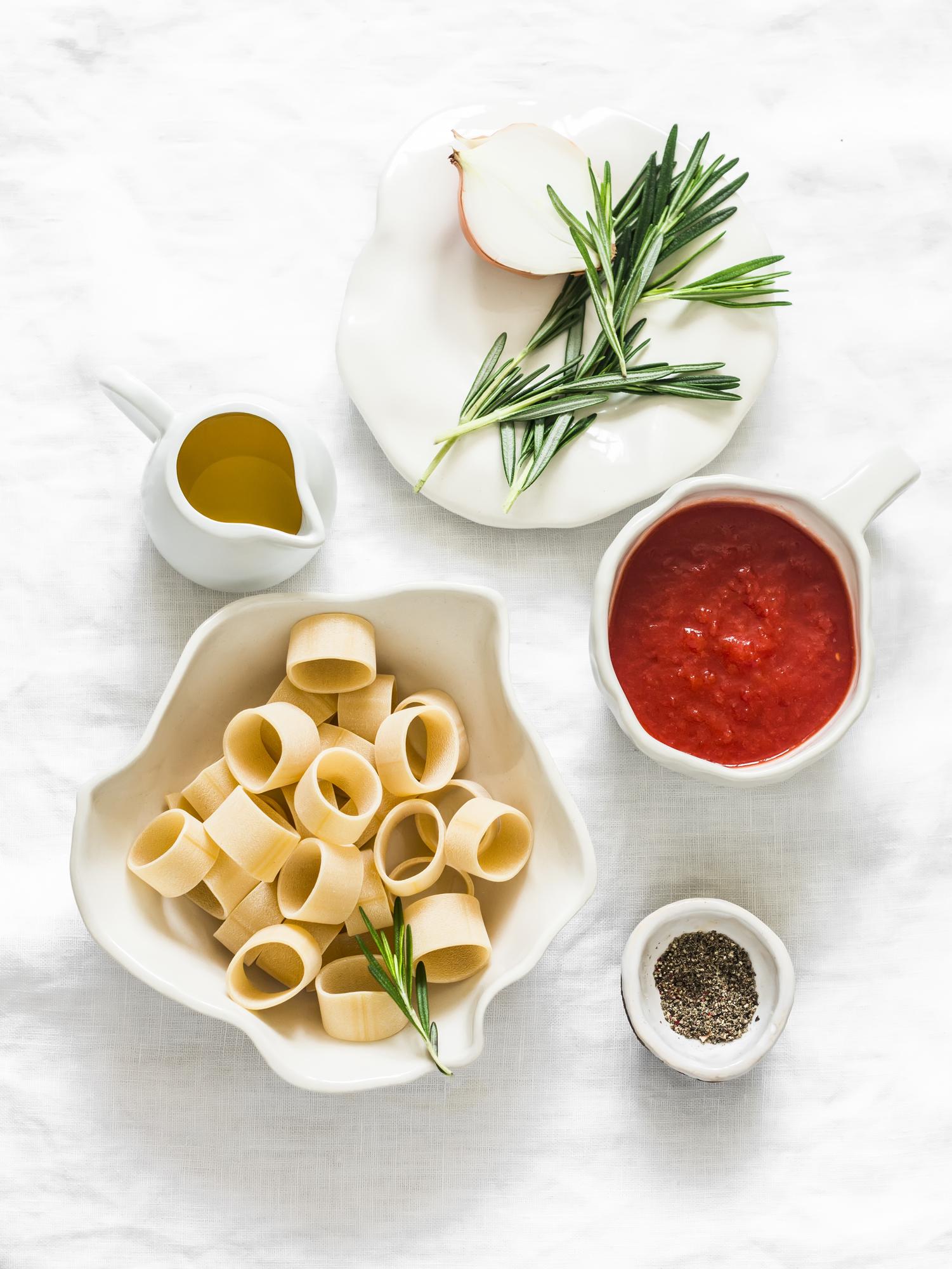 Plated pasta with herb garnish from a kit